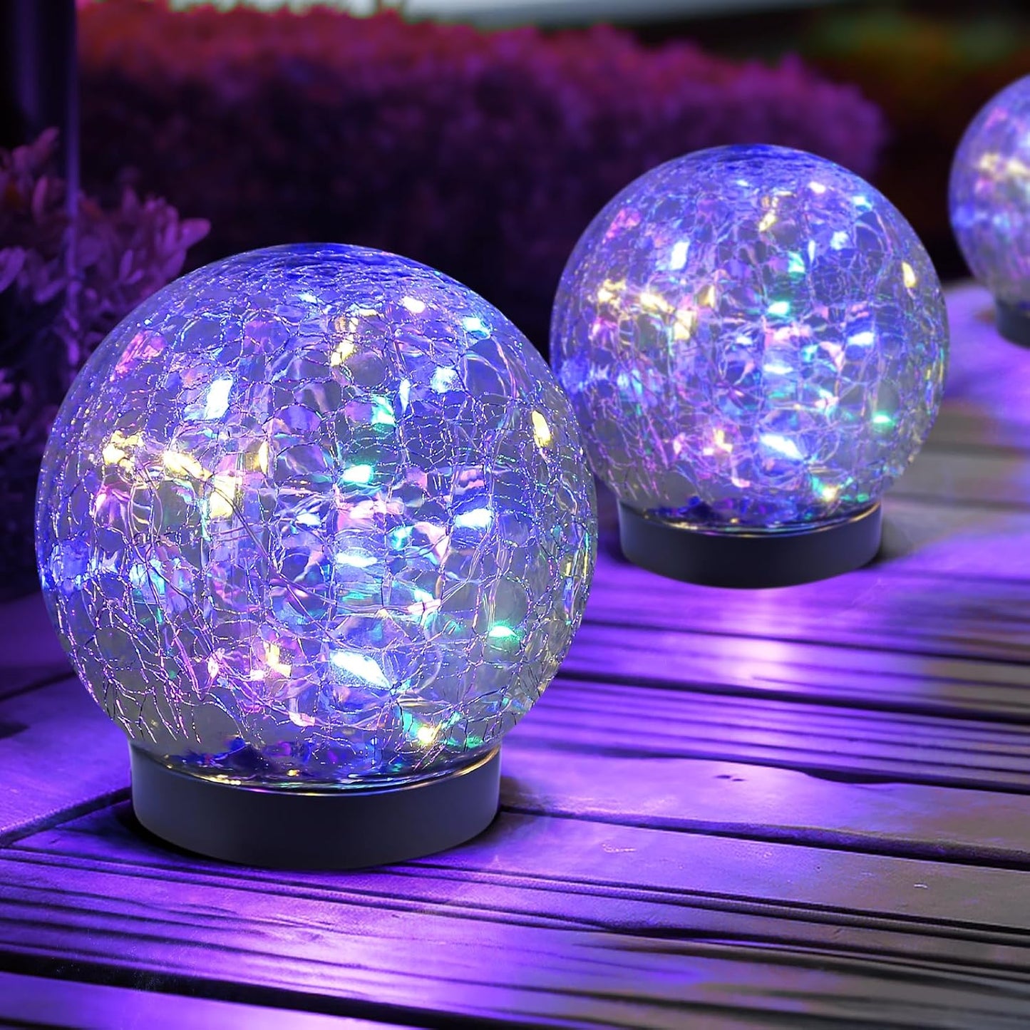 JKIMK Solar Globe Lights Outdoor Waterproof - Cracked Glass Ball Lights for Garden, Patio, Yard, Lawn and Backyard Decor - Solar Orbs for Outside Decorations