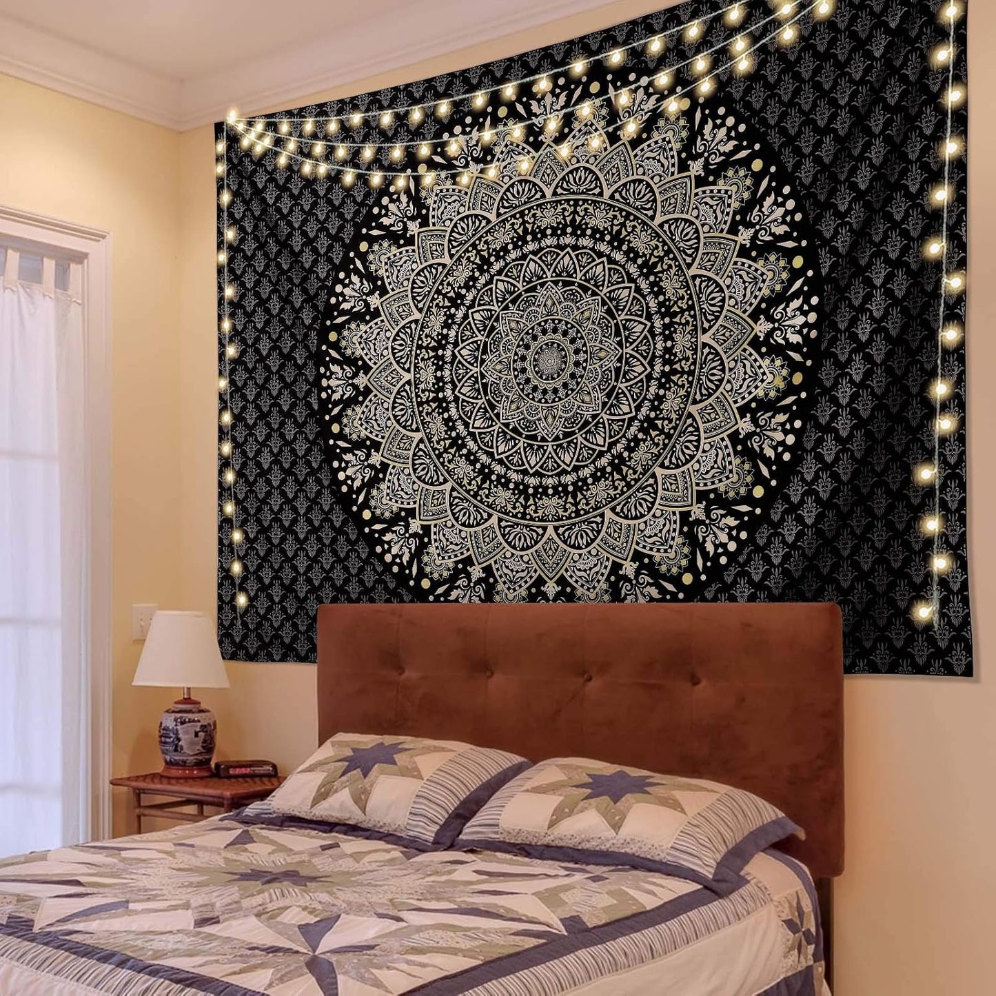 Black Mandala Tapestry Wall Hanging Psychedelic Wall Tapestry Aesthetic Indian Hippie Decor Bohemian Art Boho Home Decoration for Bedroom,Living Room,Dorm