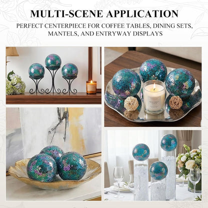 DomeStar 3PCS Decorative Balls, Mosaic Glass Orbs Centerpiece Balls 4inch Gold Orbs for Decorate Bowls Vases Tables Wedding Party