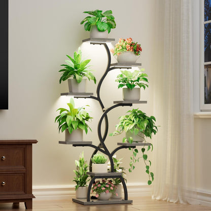 EVAWOO Plant Stand Indoor with Grow Light - 8 Tiered Plant Shelf Indoor, Corner Plant Stand, 49" Tall Plant Shelf with Lights for Indoor Growing, Lighted Flower Holder for Living Room, Balcony, Black