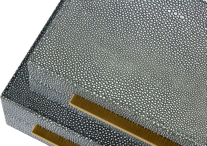 Sagala Set of 2 Ivory Shagreen Decorative Boxes With Brushed Gold Metal Handles, Faux Leather Jewelry Boxes Modern Storages Photo Memory Boxes Home Organizer Boxes (Ivory-Gold, 2pack)