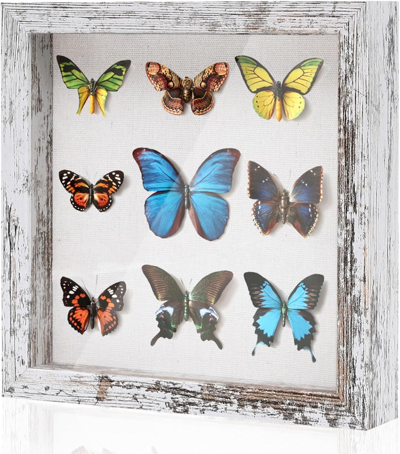 Muzilife 8x8 Shadow Box Picture Frame with Linen Board - Deep Wood & Glass Display Case Ready to Hang Memory Box Baby Sports Memorabilia, Pins, Awards, Medals, Wedding, Tickets and Photos (Black)