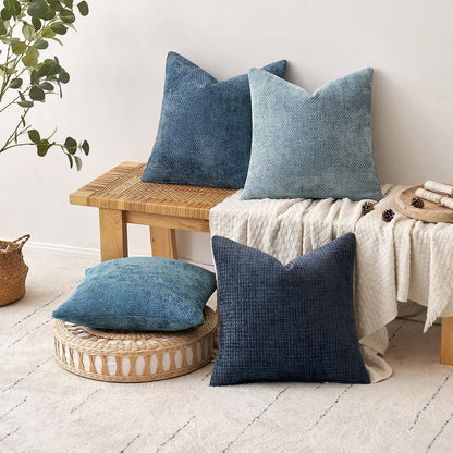 MIULEE Pack of 4 Couch Throw Pillow Covers 18x18 Inch Neutral Soft Decorative Chenille Pillow Covers Farmhouse Boho Cushion Covers for Mid Century Modern Spring Home Decor Sofa Bedroom Living Room