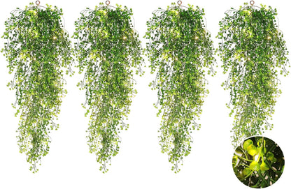 RECUTMS Fake Hanging Plants Artificial Ferns for Outdoor Hanging Faux Plants Vine Ivy Faux Fern Hanging Vines Wall Plants for Home Garden Party Wedding Decor (White 4P)