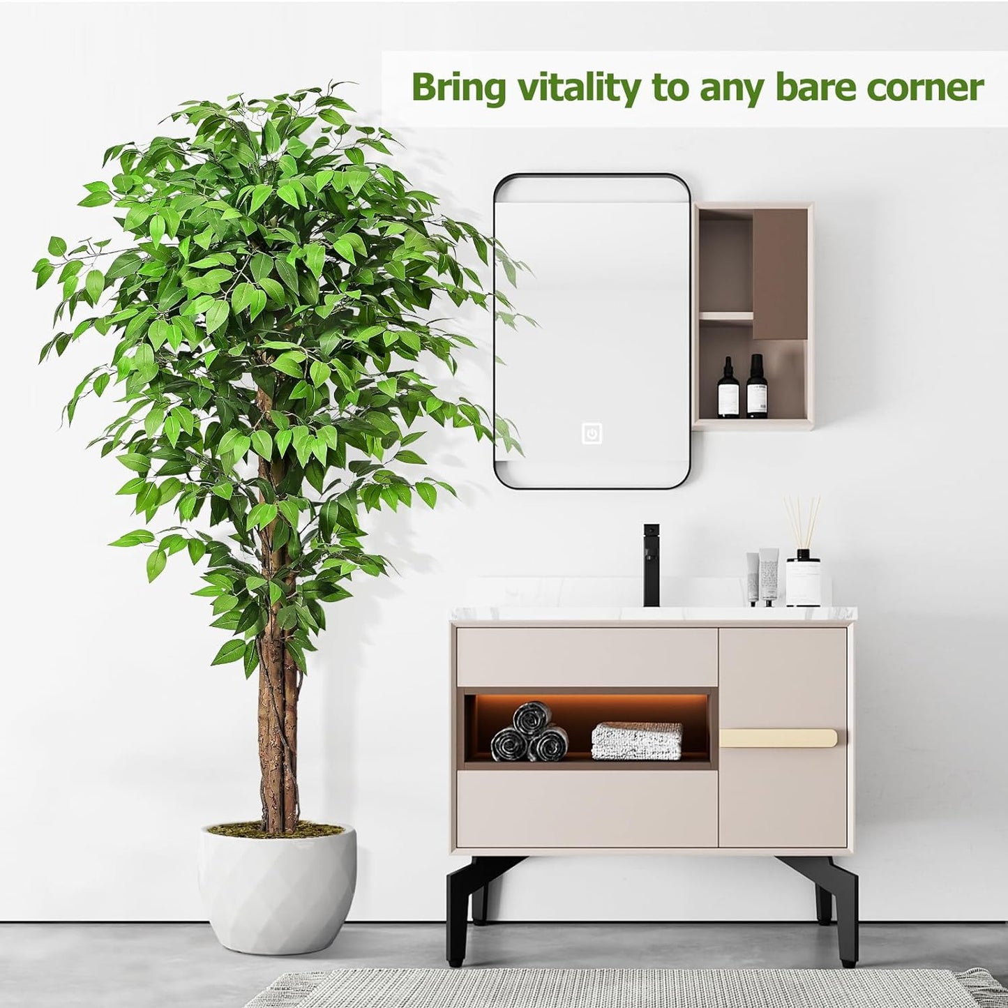 7ft Large Ficus Artificial Trees with Natural Curved Trunks, 84" Tall Lush Faux Tree for Home Decor Indoor, Green Lifelike Fake Ficus Tree Artificial Plants in Pot