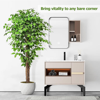 7ft Large Ficus Artificial Trees with Natural Curved Trunks, 84" Tall Lush Faux Tree for Home Decor Indoor, Green Lifelike Fake Ficus Tree Artificial Plants in Pot