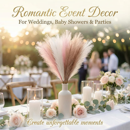 Pampas Grass Decor 21.7 Inch 30pcs, Faux Pampas Grass White Beige Brown Ultra Fluffy No Shedding for Boho Home Bedroom Wedding Vase Filler Dried Flower Arrangement