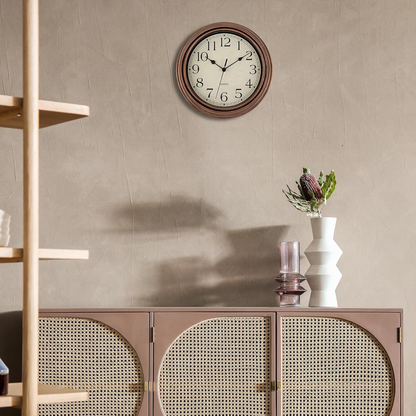 Foxtop Retro Silent Non-Ticking Round Classic Clock Quartz Decorative Battery Operated Wall Clock for Living Room Kitchen Home Office 12 Inch (Bronze)