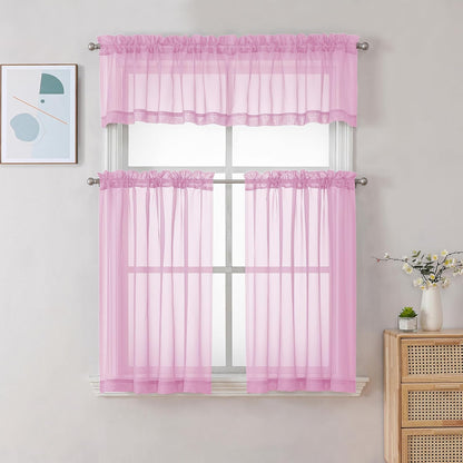 Chyhomenyc Sheer White Valances for Windows 2 Pack, Small Window Curtains for Living Room Bathroom Cafe Laundry Basement, Modern Top Dual Rod Pocket Voile Curtain, 42W x 14L inches, White - Colors A