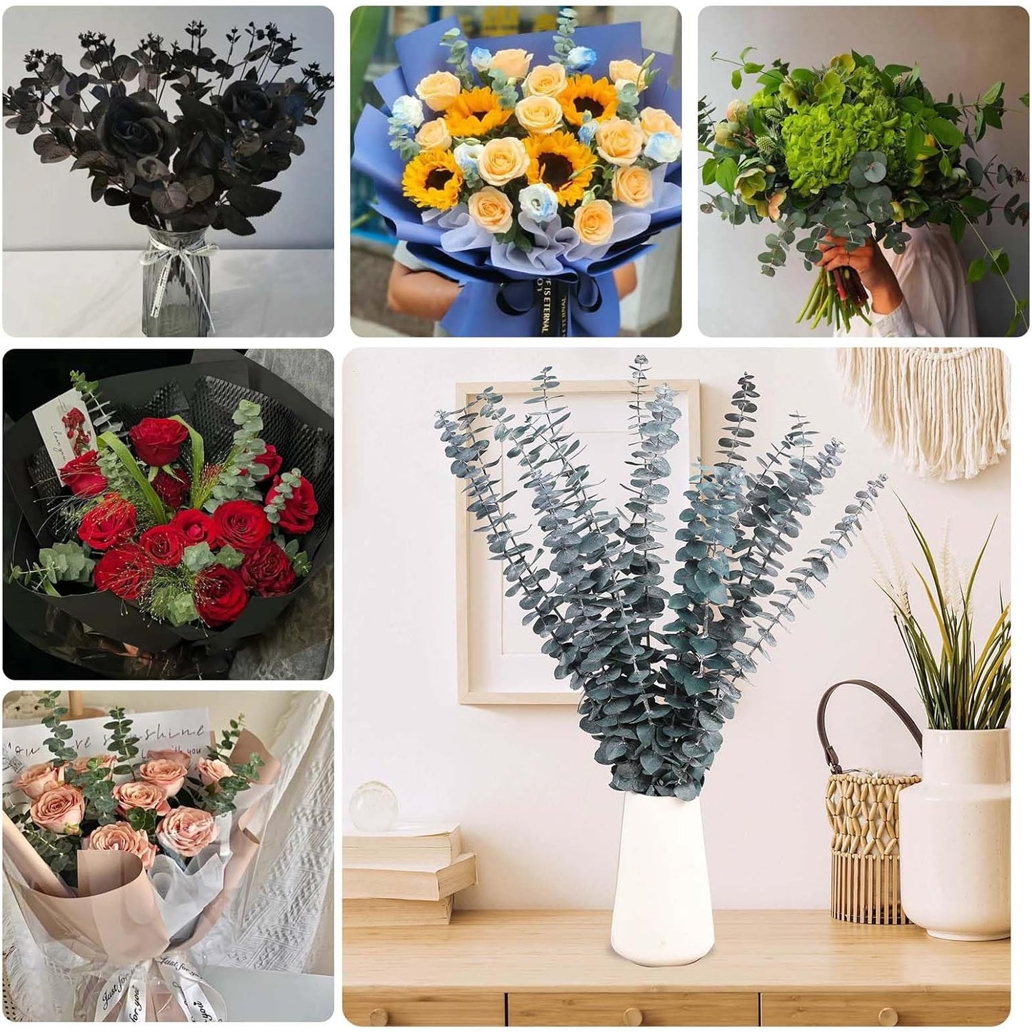 Tavkite 16 Pcs Dried Eucalyptus Stems, 17'' Natural Fresh Eucalyptus Leaves Branches Hanging for Shower, Preserved Real Plant Live Greenery for Home SPA Wall Bathroom Wedding Party Vase Decor