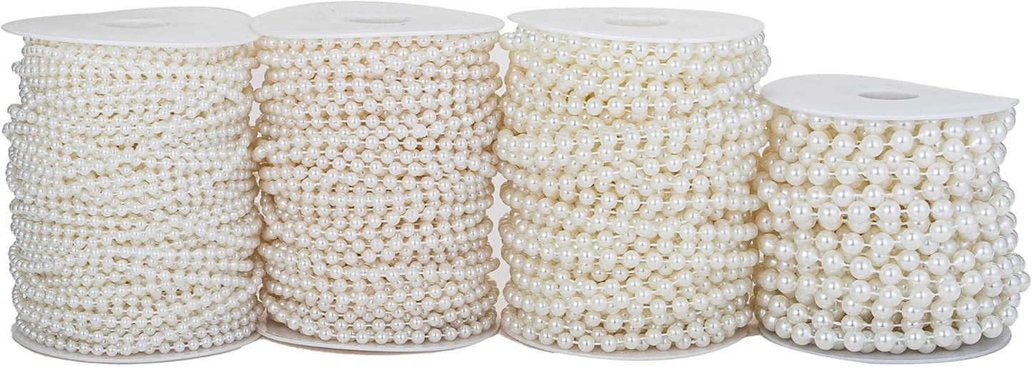 3mm Millet Beads Crafts Faux Pearl Beads Garland Pearl Bead Roll Strand of Pearls to Decorate Floral Centerpieces Wedding Party Favor Christmas Tree(33 Feet Ivory)