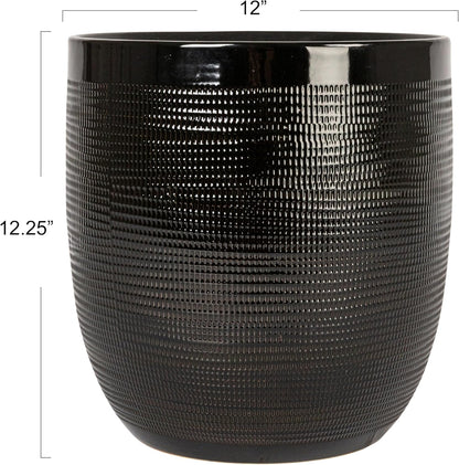 Creative Co-Op Large Matte White Embossed Stoneware Planter