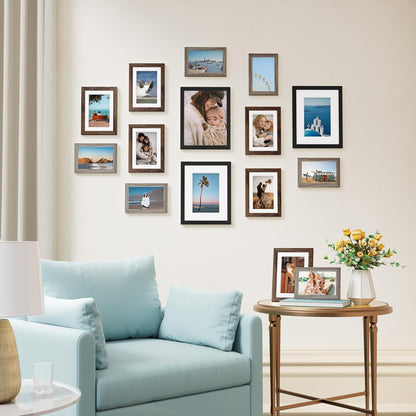 Vittanly 15 Pack Picture Frames Collage Wall Decor for Mounting or Tabletop Display, Gallery Frame Set for Family, Multi Sizes Including 3pcs 8x10, 6pcs 5x7, 6pcs 4x6, Black