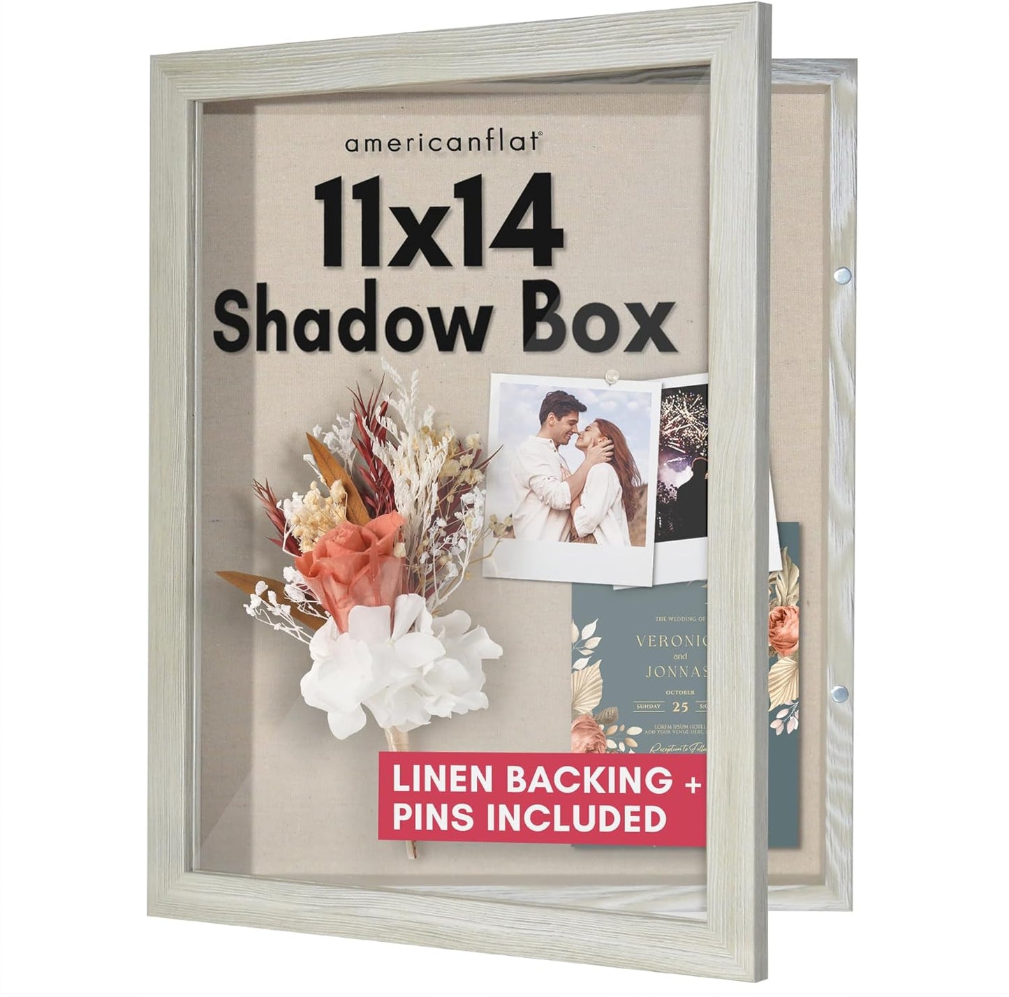 Americanflat Front Opening 11x14 Shadow Box Frame with Shatter-Resistant Glass - Silhouette Collection - Shadow Box Display Case for Tabletop and Wall Display - Black