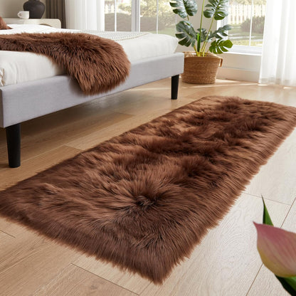 EasyJoy Ultra Soft Fluffy/Fuzzy Shaggy Area Rug Faux Fur Chair Cover Seat Pad for Bedroom Floor Sofa Living Room (2 x 6 ft Sheepskin, Beige)