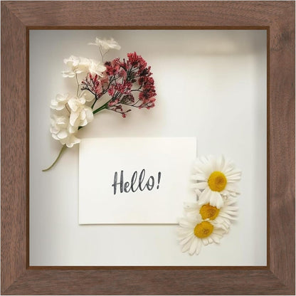 FrameWorks 11” x 14” Dark Oak Wooden Shadow Box Frame – Display Case with Soft Felt Back, Memory Box with Tempered Glass, Display Box with Elegant White Ball Push Pins, Wooden Flower Box