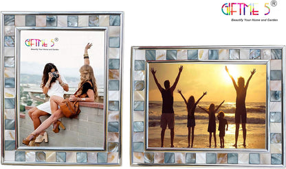 Silver Plate Picture Frame 5x7 Mother of Pearl 5 by 7 Photo Frame Mosaic Glass Tabletop Frame (Grey+ White,1pc)