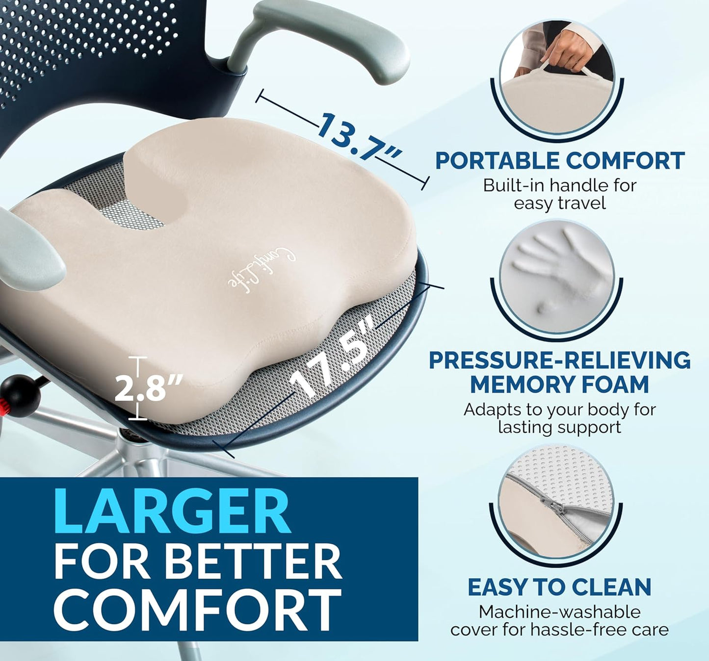 ComfiLife Premium Gel & Memory Foam Seat Cushion – Doctor Recommended Office Chair Cushion, Car Seat Cushion – Chair Cushions for Back & Sciatica Pain Relief – Seat Cushions for Office & Desk (Black)