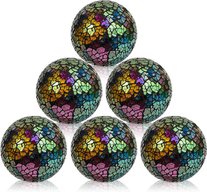 Kesywale 6PCS Decorative Balls Set 2.4 Inches/ 6cm Small Mosaic Spheres Glass Orbs Decorative Balls for Centerpiece Bowls Vases Fillers Dining Coffee Table Wedding Party Decor (Black)