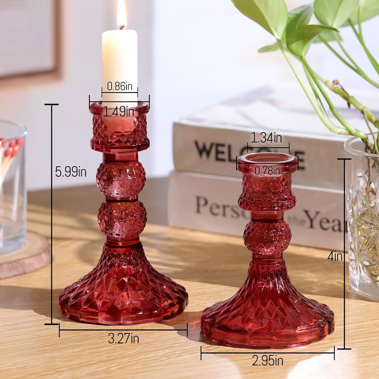 DARJEN 6Pcs Gold Candlestick Holders Set - 4" H & 5" H Striped Taper Candle Holders Bulk, Glass Candle Holders for Wedding, Festival, Party, Table Centerpiece, Gifts