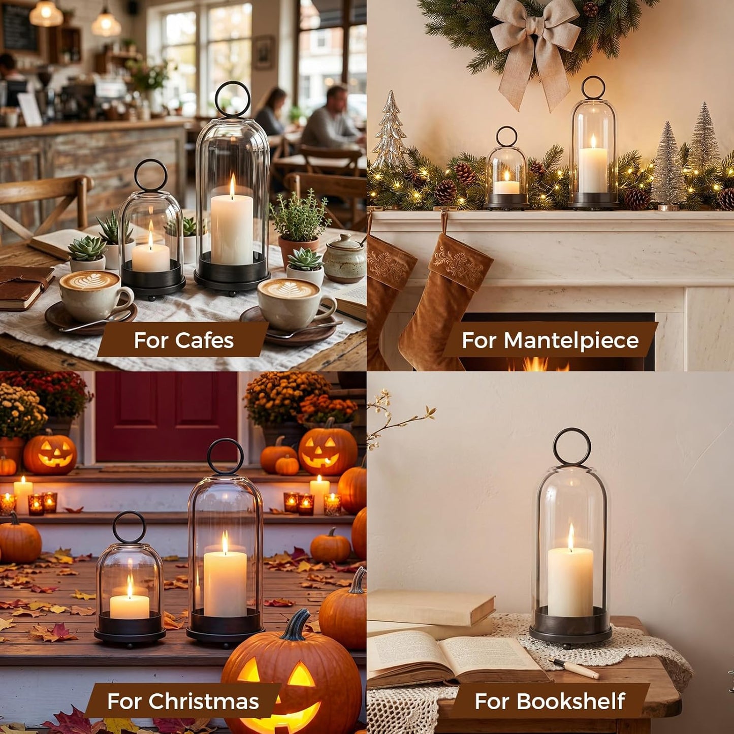 5"&4" Hurricane Glass Candle Holders, Hanging Brass Metal Candle Holder for Pillar Candles Table Coffee Table Decor Interior Decoration