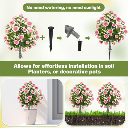 Lunmon 2 Pack 3ft Artificial Camellia Plants Tree 36" Faux Camellia Flower with Spike UV Resistant Realistic Fake Floral Blooming Bush for Indoor Outdoor Front Door Porch Backyard Garden, Purple