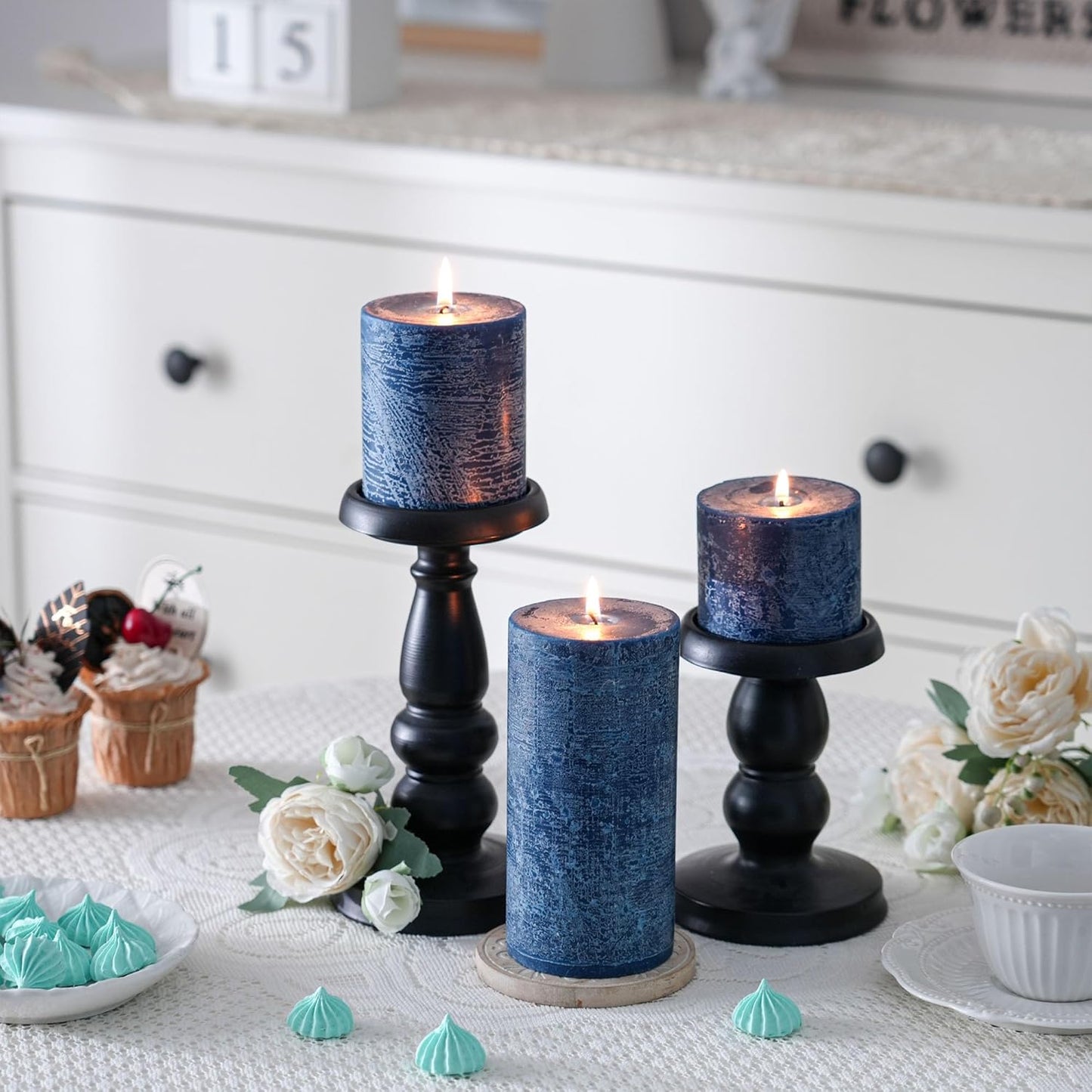 3x6 Inch Sage Green Pillar Candles Set of 3 - Unscented Spring, Long Clean Burning, Large Smokeless Dripless for Home Decor, Dinner Table, Bathroom, Rustic Decor