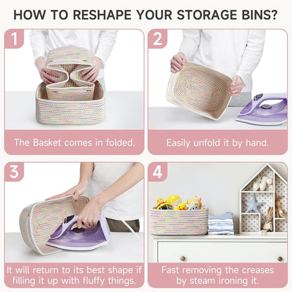 3-Pack Small Storage Baskets for Organizing | Woven Shelf Toy Basket | Rope Baskets for Gifts Empty | Closet Organizer Bins with Handles | Cube Decorative Box | 11.8×7.8×5.1” | Mixed brown