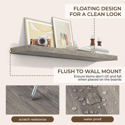 RICHFOCUS 72Inch Floating Shelves for Wall 2 Pack Shelves for Bedroom|Kitchen|Bathroom Wall Mounted Rustic Wood Floating Shelf with Invisible Brackets for Books|Storage|Decor, Rustic Brown