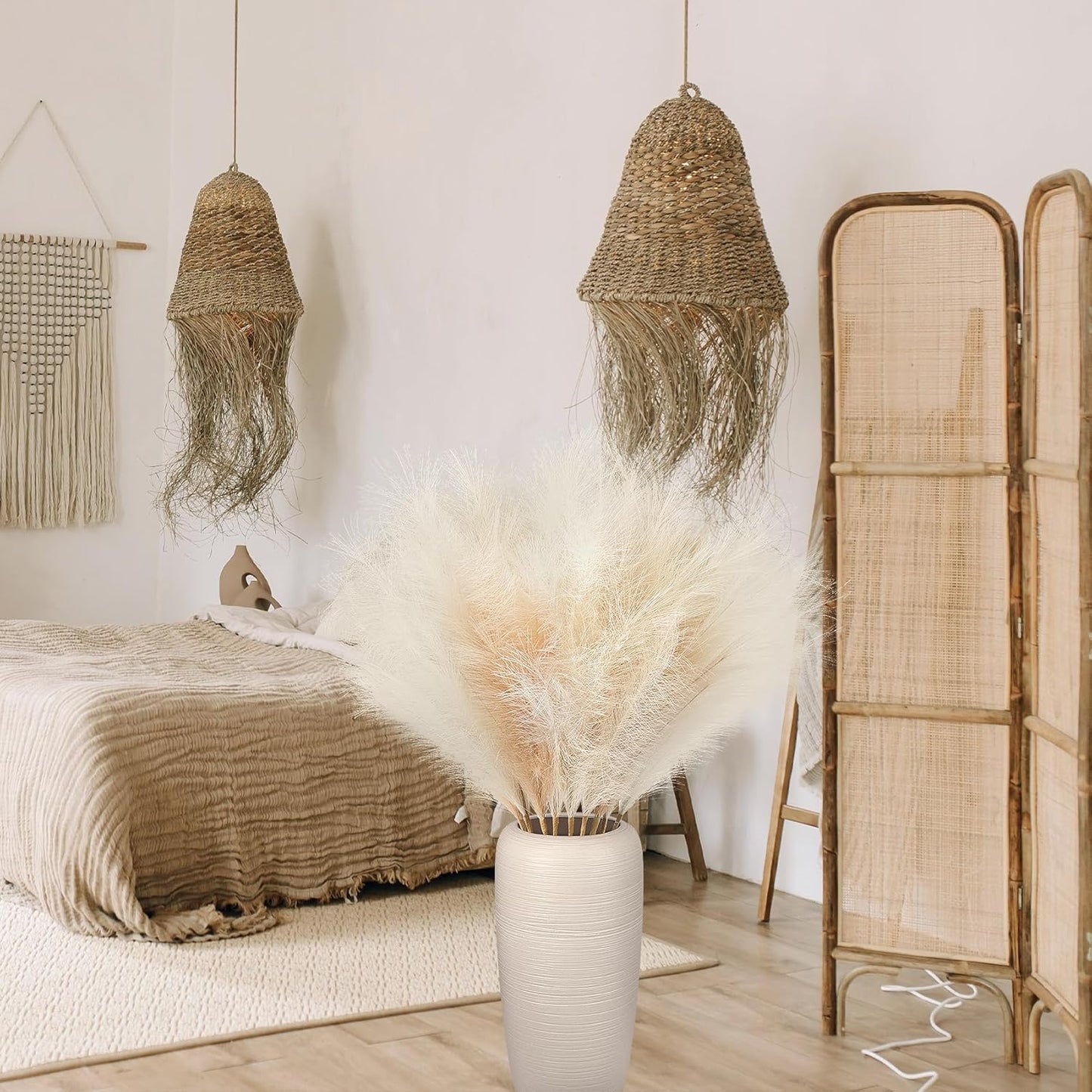 Ouddy Decor 8 Pcs Faux Pampas Grass Decor 38''/97cm Tall Artificial Large Pompous Pompas Floral Fluffy Fake Plants Floor Vase Filler for Wedding Kitchen Home Boho Decorations, Mixed Beige