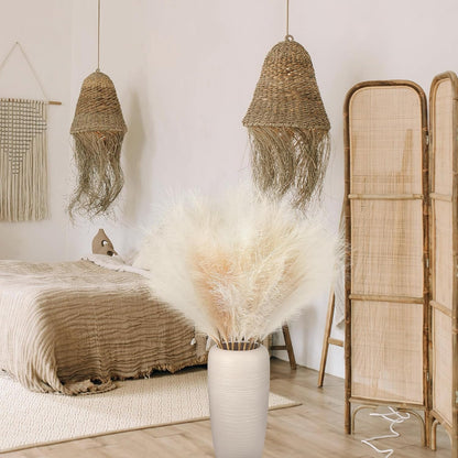 Ouddy Decor 8 Pcs Faux Pampas Grass Decor 38''/97cm Tall Artificial Large Pompous Pompas Floral Fluffy Fake Plants Floor Vase Filler for Wedding Kitchen Home Boho Decorations, Mixed Beige