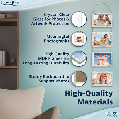 Icona Bay - 4x6 Wall Hanging Picture Frames Collage with 8 Openings - Distressed White, 2 Pack - Casual Style Engineered Wood Frames - Wall Mount Only - Bliss Collection