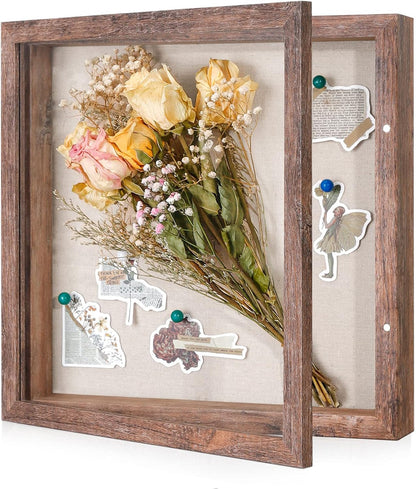 Califortree 8x10 Shadow Box Frame with Linen Back - Sturdy Rustic Memory Display Case of Flower, Pictures, Medals and More, White