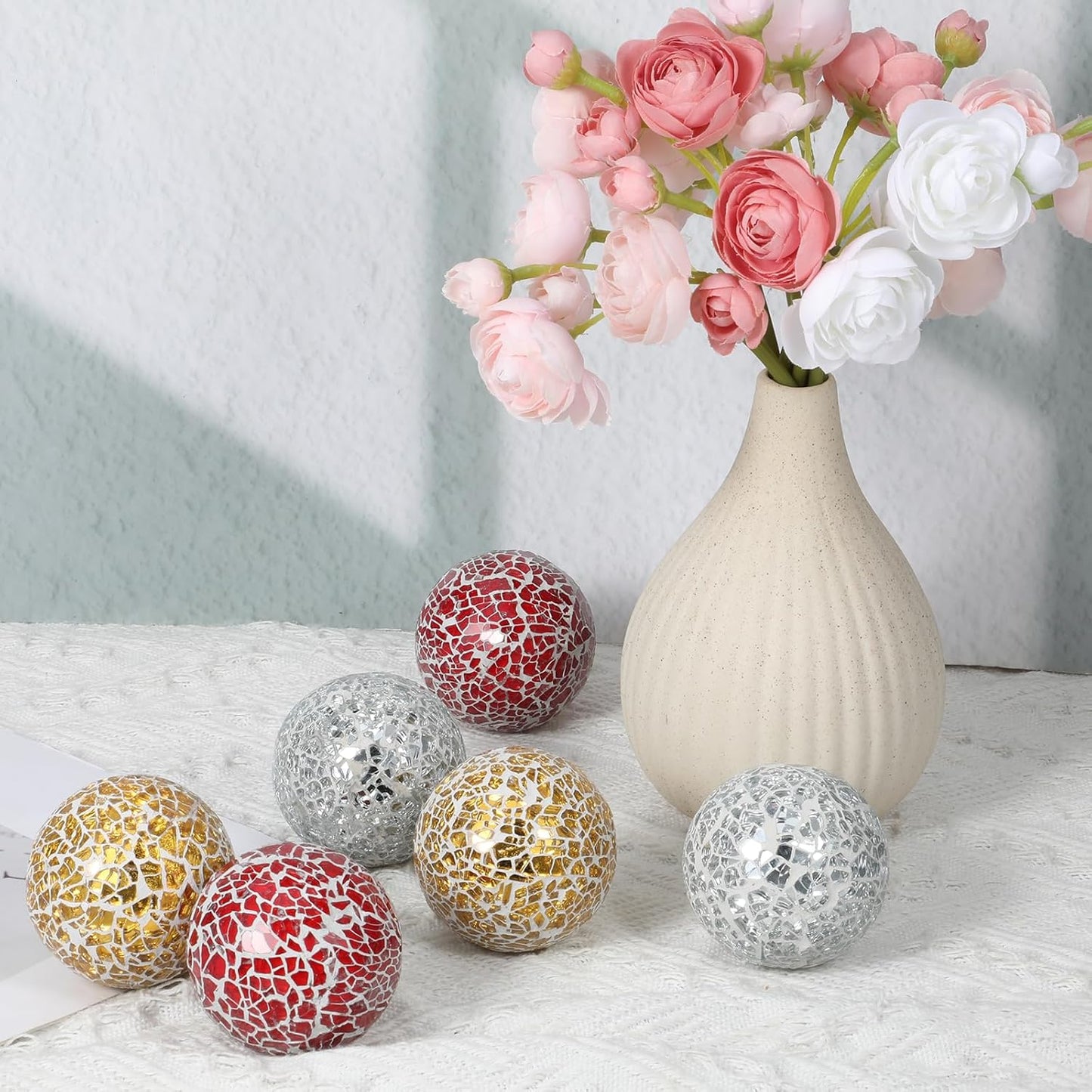 6 Pcs Decorative Balls for Bowls, 2.4 Inch Mosaic Sphere Balls Decorative, Mosaic Glass Orbs Centerpiece Balls Decoration for Vases Dining Table Home Living Room