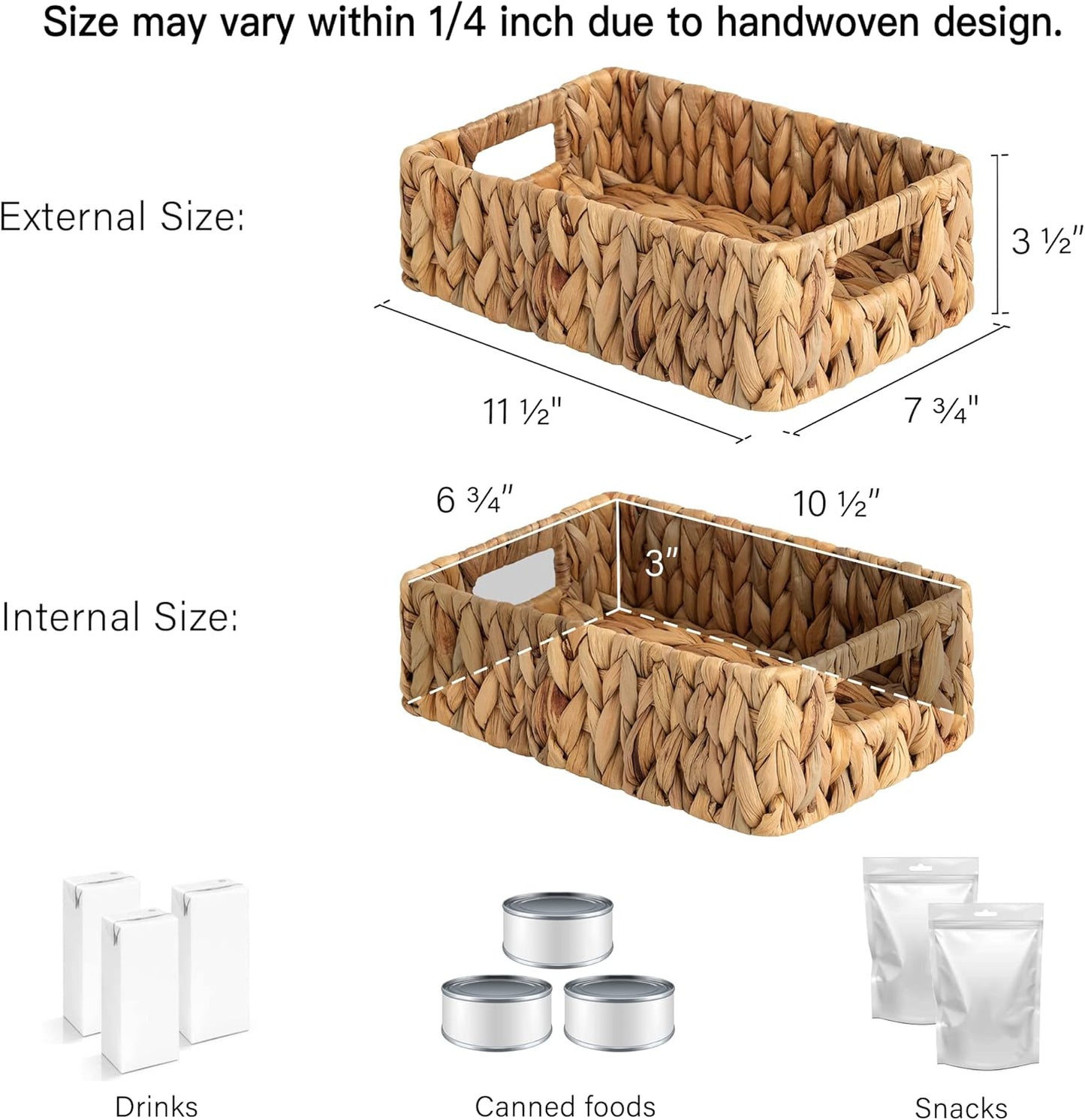 StorageWorks Wicker Basket, Baskets for Organizing, Storage Basket with Built-in Handles, Water Hyacinth Shelves (Medium 2-Pack, Natural Hyacinth)