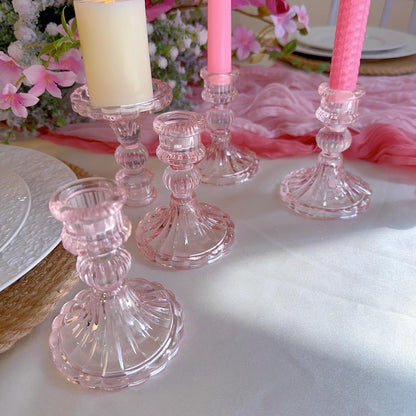 Glass Candlestick Holder,Striped Taper Candle Holders,Set of 6 Candle Stand for Table Centerpieces, Home Decor,Weddings,Festival and Parties (Clear Stripe Pattern)
