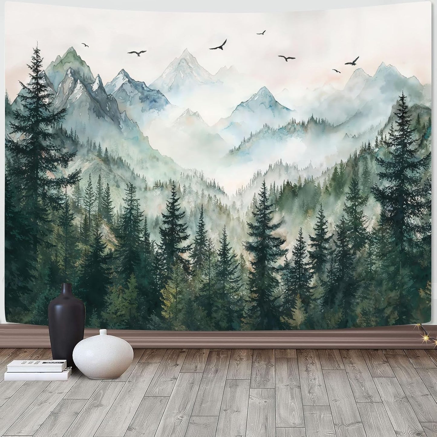 Zussun Black and White Tapestry Starry Night Mountain Tapestries for Bedroom Aesthetic Moon and Stars Tapastry's Wall Hanging Dark Nature Forest Wall Tapestry for Living Room Dorm (48'' × 36'')
