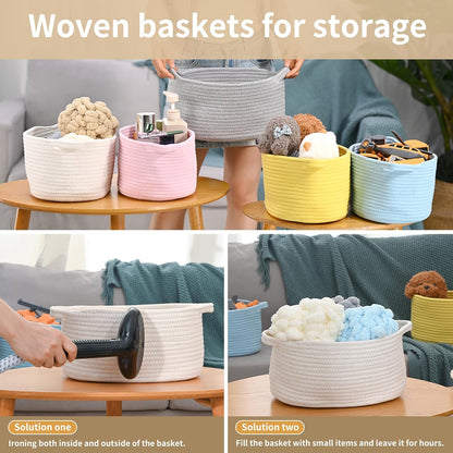 Happyiren Medium Woven Cotton Rope Basket with Handle Empty Decorative Gift Basket for Baby Shower, Graduation, Mother's Day, Nursery Storage 13" Dia x 8" W x 6" H