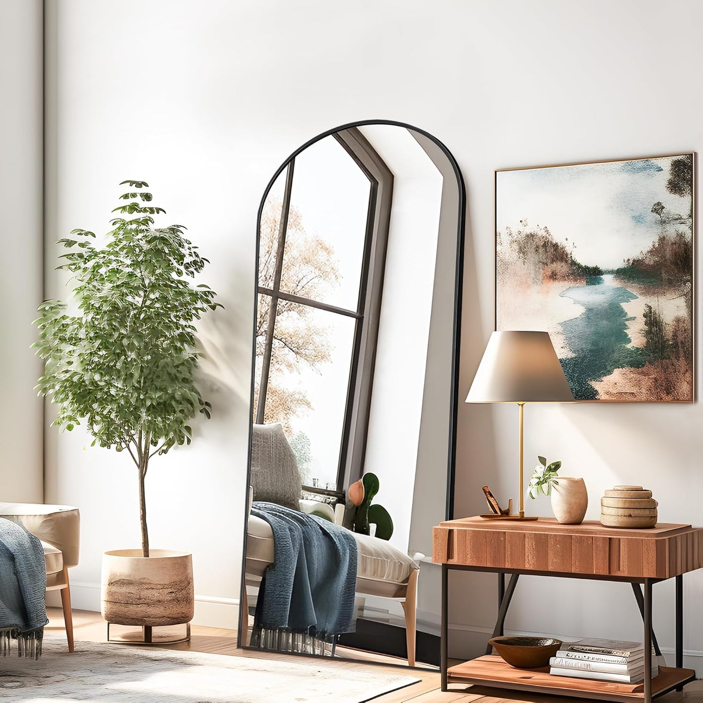 NicBex Full Length Mirror with Stand, 56"x19" Aluminum Alloy Frame Floor Mirror, Black, Shatter-Proof Glass - Free Standing, Leaning Against Wall or Wall-Mounted, for Bedroom Living Room Dressing Room