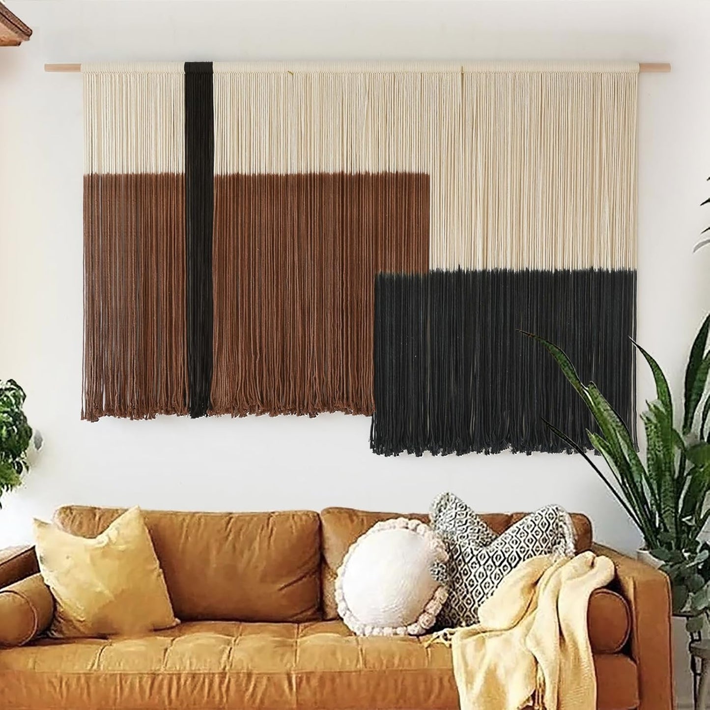 Flber Macrame Wall Hanging Macrame Wall Decor Large-Scale Tie-Dye Tapestry Living Home Room Wall Decor 57" Wx 35" L