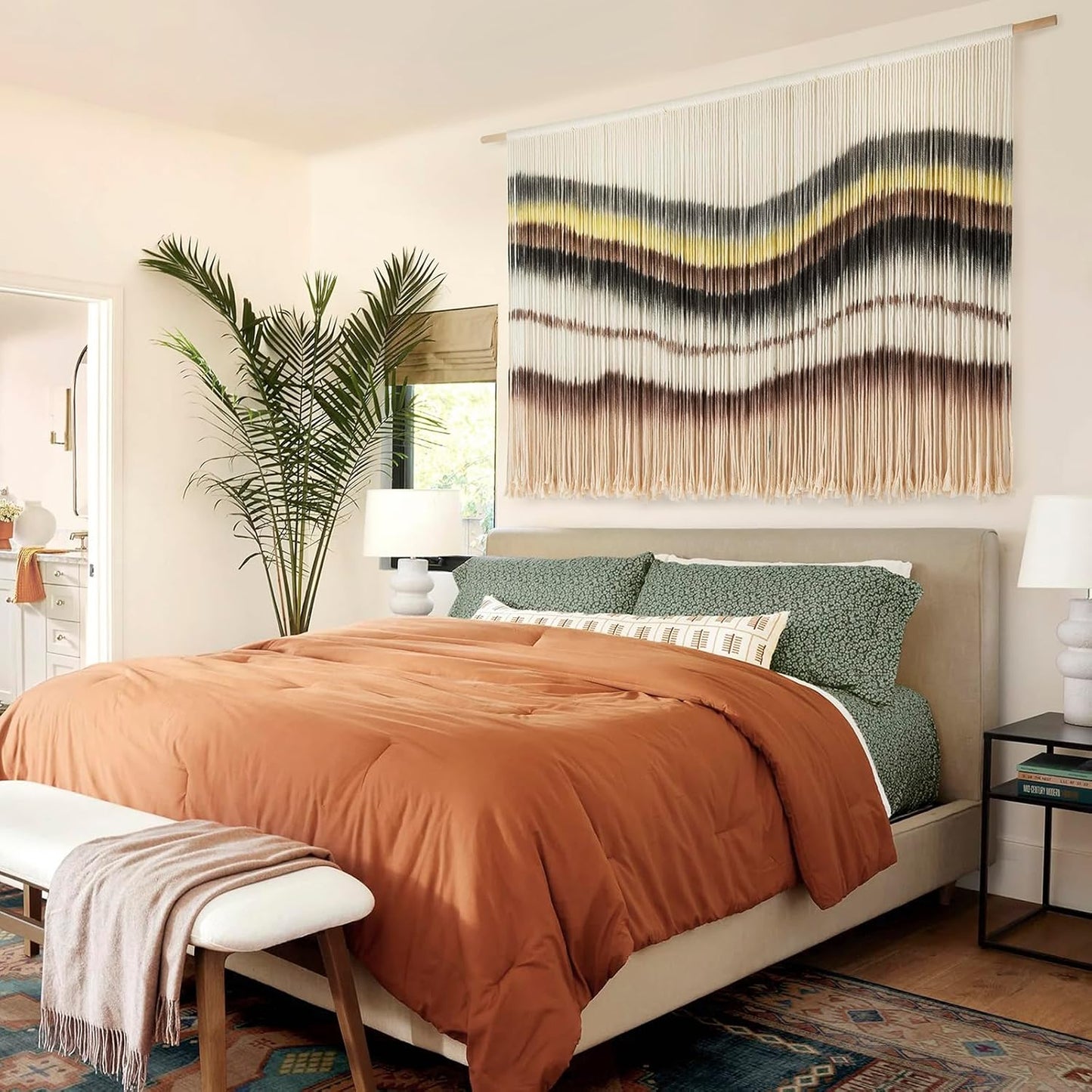 Flber Macrame Wall Hanging Macrame Wall Decor Large-Scale Tie-Dye Tapestry Living Home Room Wall Decor 57" Wx 35" L