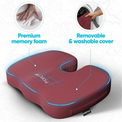 FORTEM Seat Cushion, Office Chair Cushion, Memory Foam Car Seat Cushions, Sciatica Coccyx Tailbone Pain Relief, Chair Cushions for Back Support, Sitting Pad for Gaming, Washable Cover, Non Slip