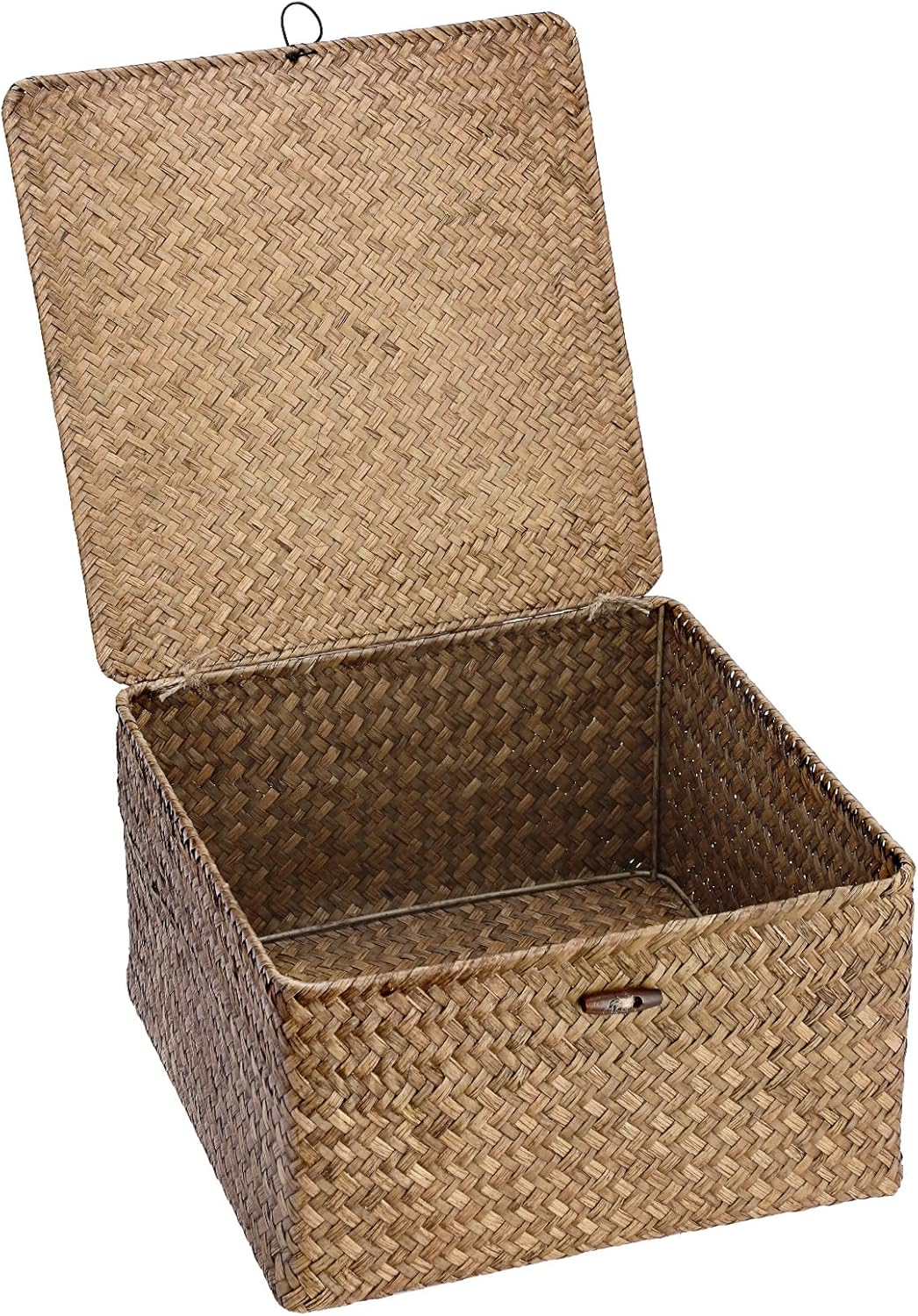 Hipiwe Seagrass Basket with Lid Wicker Storage Basket Square Handwoven Decorative Baskets Box for Shelf Multipurpose Household Baskets Home Decor,X-small