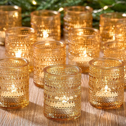 24 Pack Clear Glass Votive Candle Holders, Vintage Candle Holder for Floating Candle, Tealight Candle Holder for Table Centerpieces Home Bridal Shower Birthday Christmas Wedding Party Table Decoration