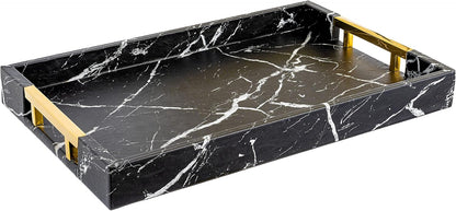 Home Redefined Beautiful Modern Elegant 17.5"x12" Rectangle Classic Black Faux Leather Decorative Tray Ottoman Coffee Table Perfume Living Room Kitchen Serving Tray with Handles for All Occasion's