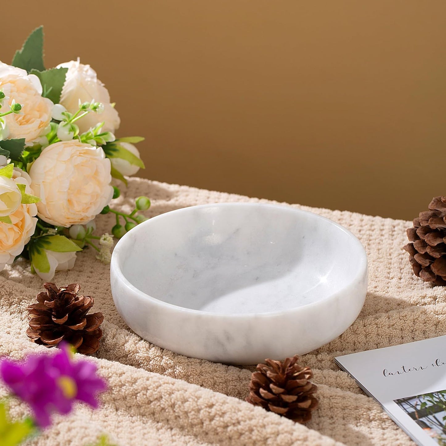 6.7" Large Decorative Bowl, Natural Marble Decorative Bowls for Home Decor, Key Bowl, Candy Bowl, Smudge Bowl, Coffee Tables Centerpiece (Natural Black)