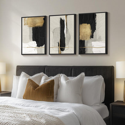 Large Framed Black and White Abstract Wall Art for Living Room, 3 Piece Big Modern Canvas Prints Paintings Artwork for Walls, Minimalist Abstract Art Pictures for Hallway, Office Wall Decor 24x36 In