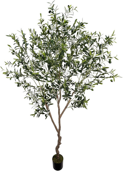 AfanD Artificial Tree Faux Olive Tree 8ft(92in,3200leaves) Tall Fake Olive Plant in Pot Fake Silk Tree Faux Plants Indoor