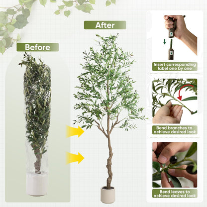 Olive Tree Artificial Indoor, 7 FT Faux Olive Trees with Planter, Fake Tall Plants with Natural Trunk and Lifelike Fruits for Home Office Decor(1, 7FT)
