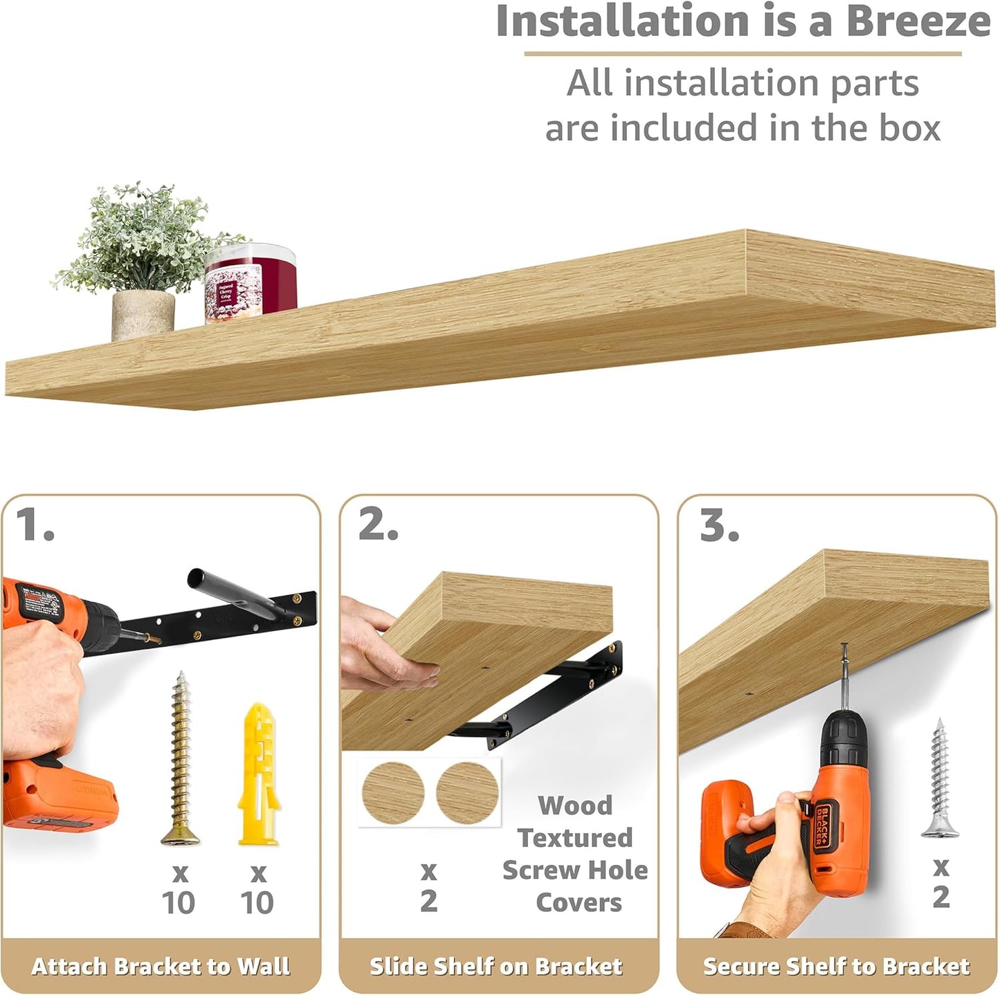 Sorbus Floating Shelves for Wall - 48 Inch Long Bathroom Shelves, Wall Decor for Bedroom, Kitchen, Living Room & Book Storage - Mounted Floating Shelf with Invisible Brackets (Maple Wood, 2 Pack)